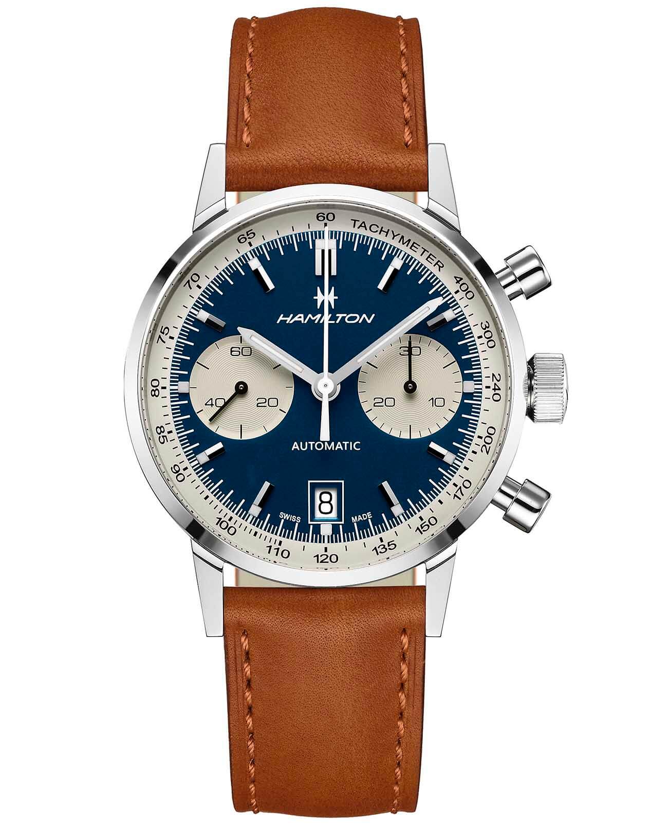 Hamilton Hamilton American Classic Intra-Matic Auto Chrono H38416541  H38416541 механические мужские часы  циферблат, браслет кожаный — вид спереди
