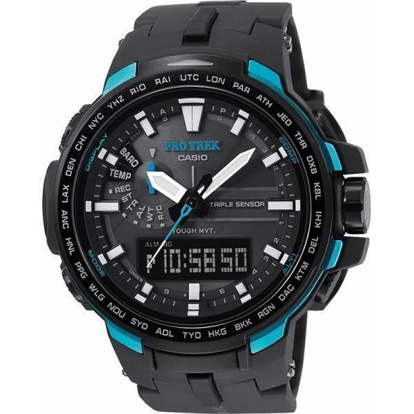 Casio Casio Pro Trek PRW-6100Y-1A PRW PRW-6100Y-1A кварцевые мужские часы черный циферблат, браслет карбон + полимер — вид спереди