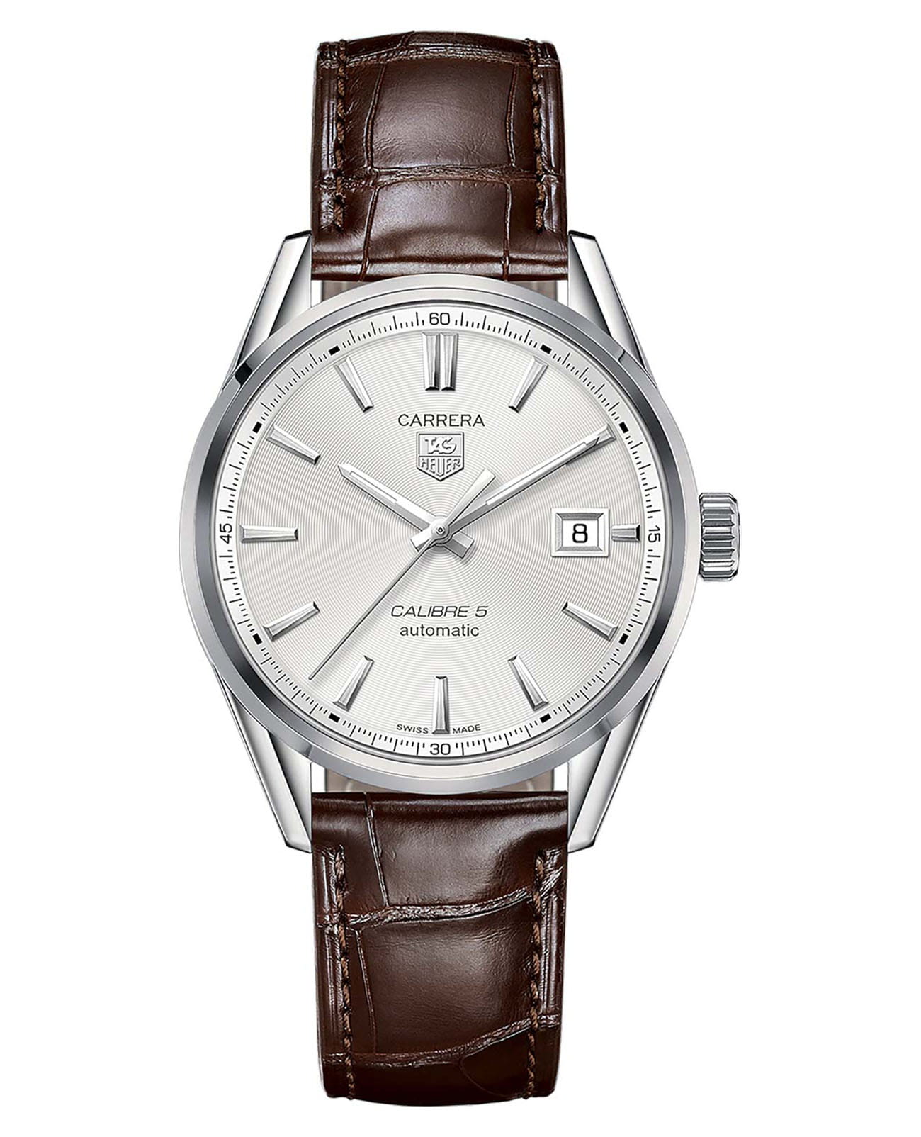 TAG Heuer TAG Heuer Carrera WAR211B.FC6181  WAR211B.FC6181 механические мужские часы серебристый циферблат, браслет кожаный — вид спереди