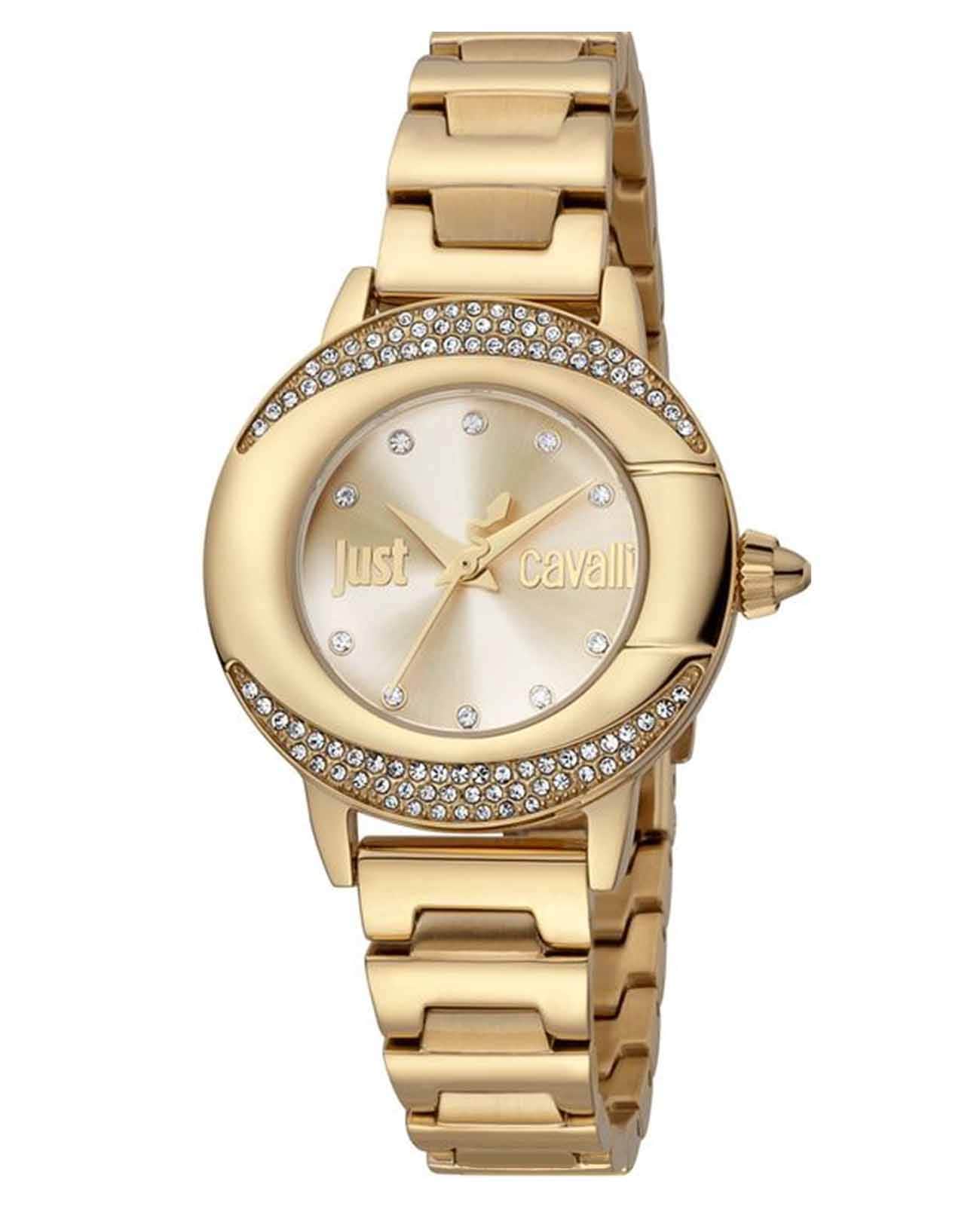 Just Cavalli Just Cavalli animalier JC1L150M0055  JC1L150M0055 кварцевые женские часы золотой циферблат, браслет нержавеющая сталь — вид спереди
