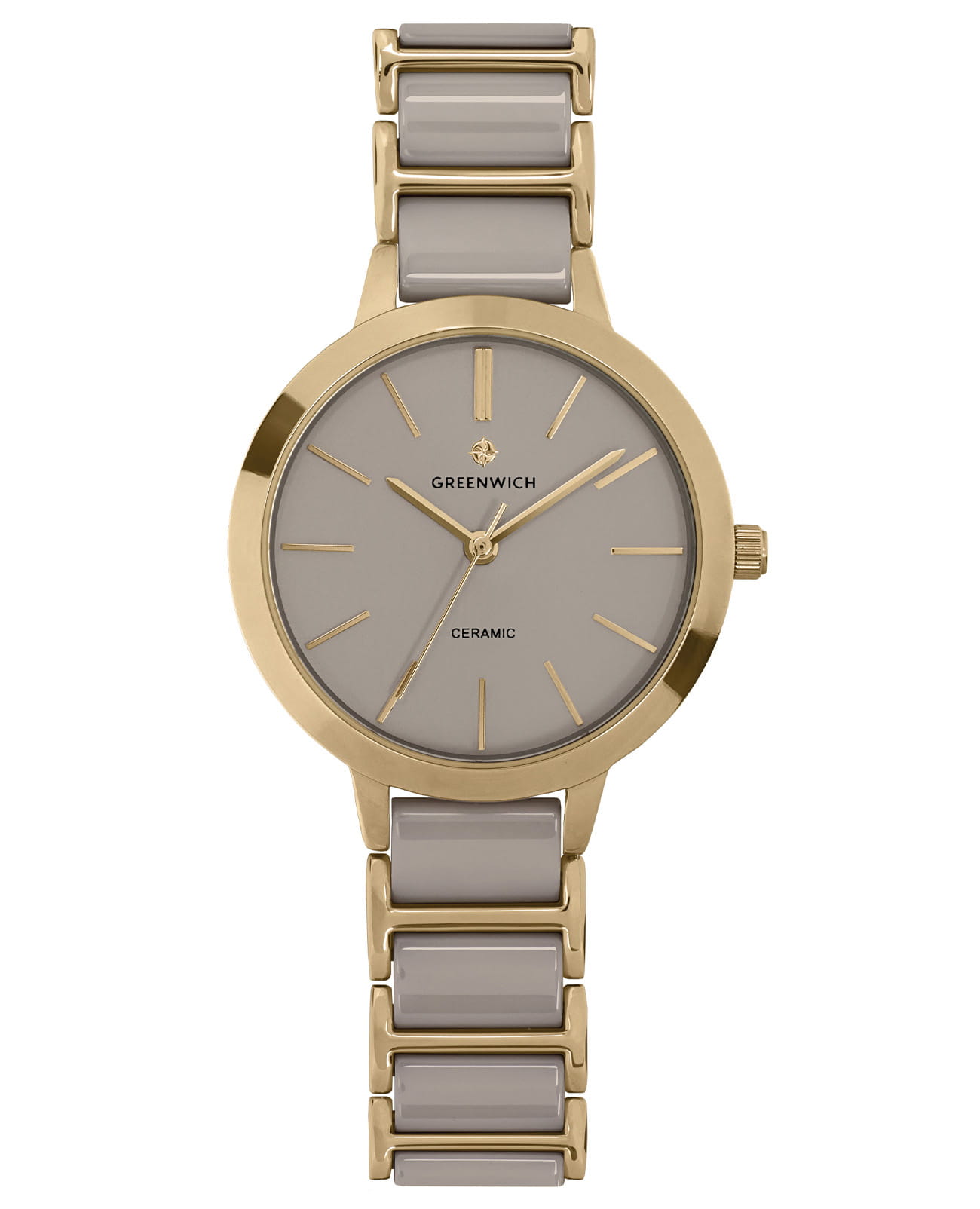 Greenwich Greenwich Fortune GW 331.40.34  GW 331.40.34 кварцевые женские часы бежевый циферблат, браслет сталь + pvd + керамика — вид спереди