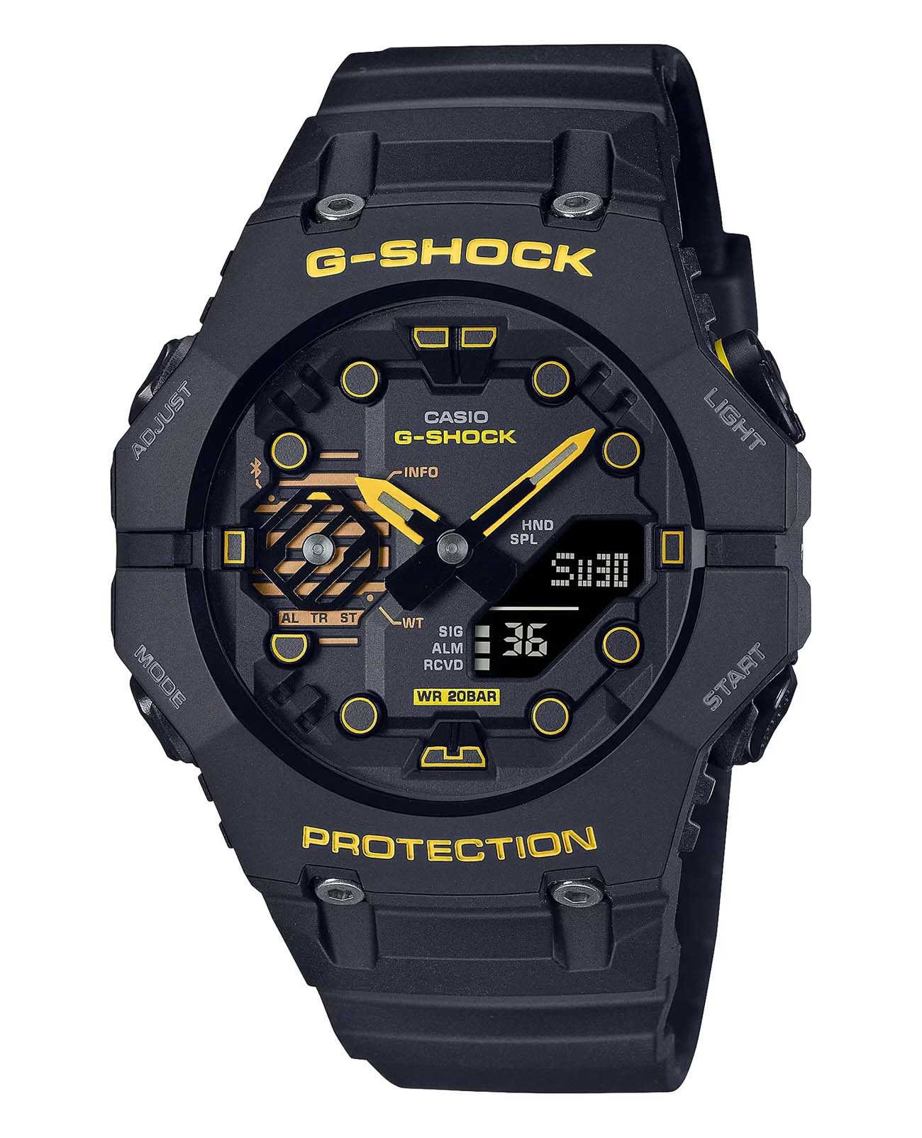 Casio Casio G-Shock GA-B001CY-1ADR (GA-B001CY-1A) GA GA-B001CY-1A электронные мужские часы черный циферблат, браслет пластик — вид спереди