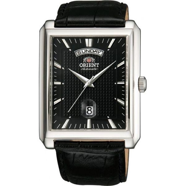 Orient Orient EVAF004B (FEVAF004B)  FEVAF004B механические мужские часы черный циферблат, браслет кожа + текстиль — вид спереди