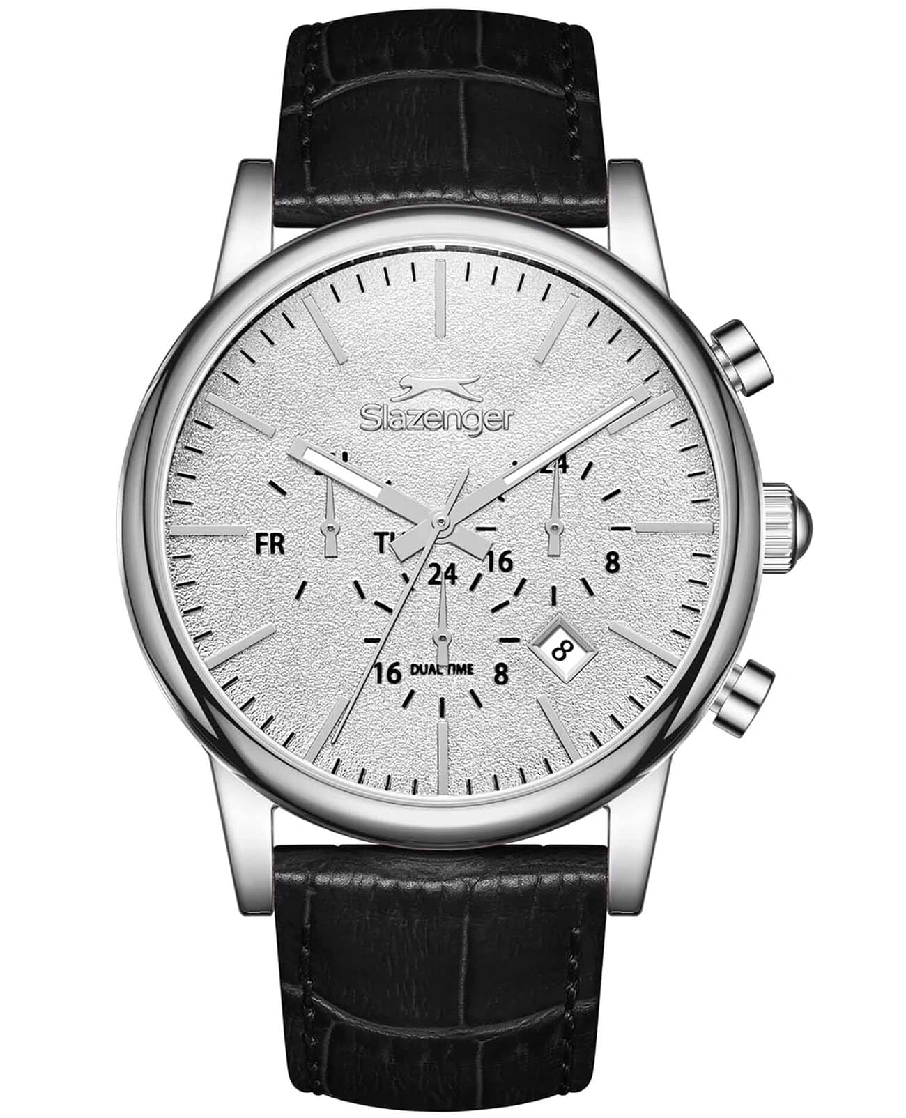 Slazenger Slazenger SL.09.2481.2.03  SL.09.2481.2.03 кварцевые мужские часы серебристый циферблат, браслет кожаный — вид спереди