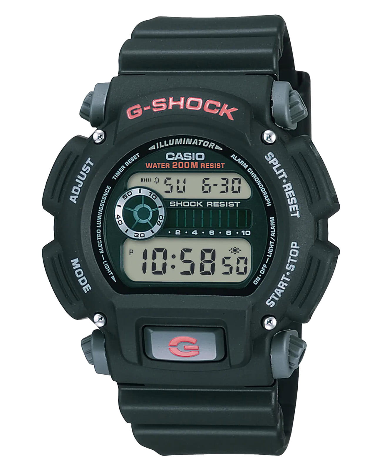 Casio Casio G-Shock DW-9052-1VDR (DW-9052-1V)  DW-9052-1V электронные мужские часы серый циферблат, браслет пластик — вид спереди