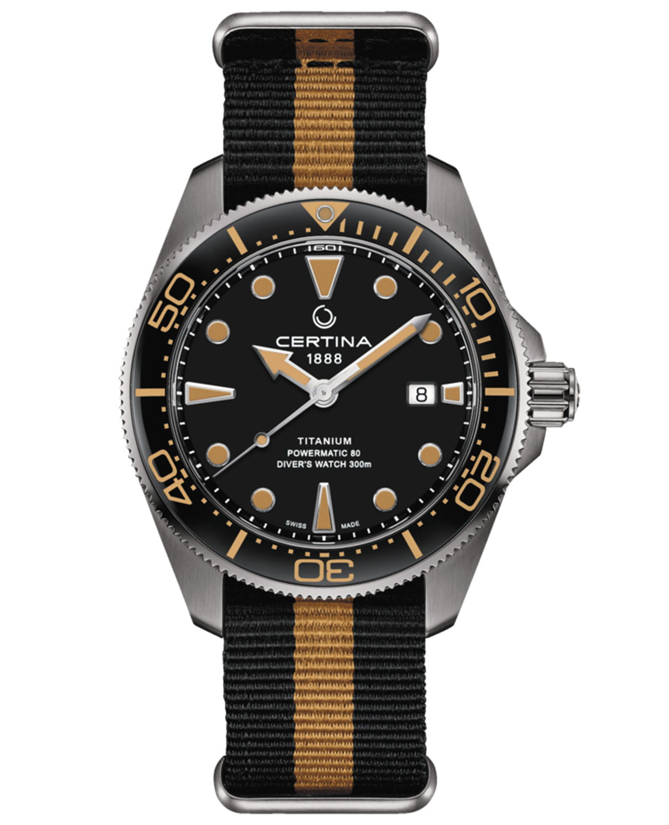 Certina Certina DS Action Diver C032.607.48.051.00 DS Action C0326074805100 механические мужские часы черный циферблат, браслет нейлон — вид спереди