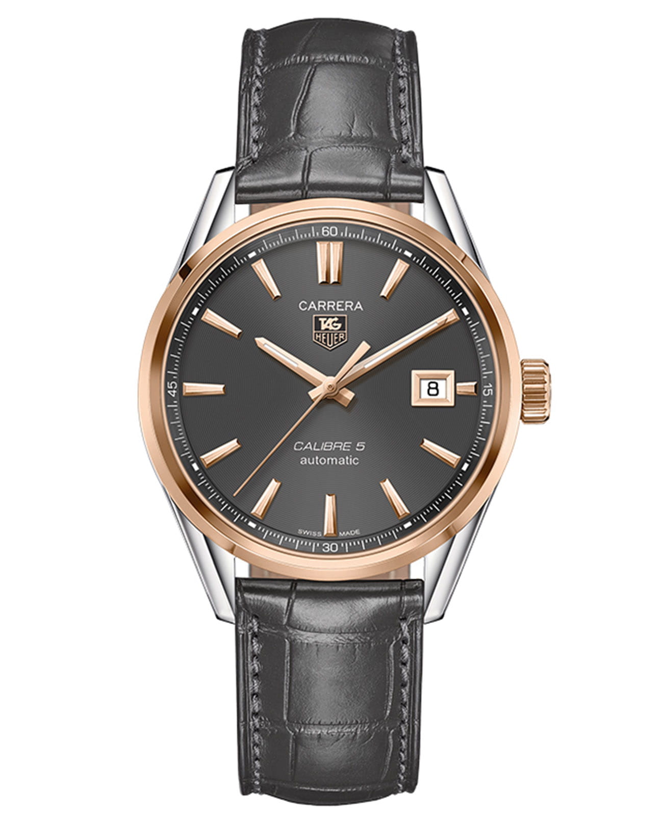 TAG Heuer TAG Heuer Carrera WAR215E.FC6336  WAR215E.FC6336 механические мужские часы серый циферблат, браслет кожаный — вид спереди