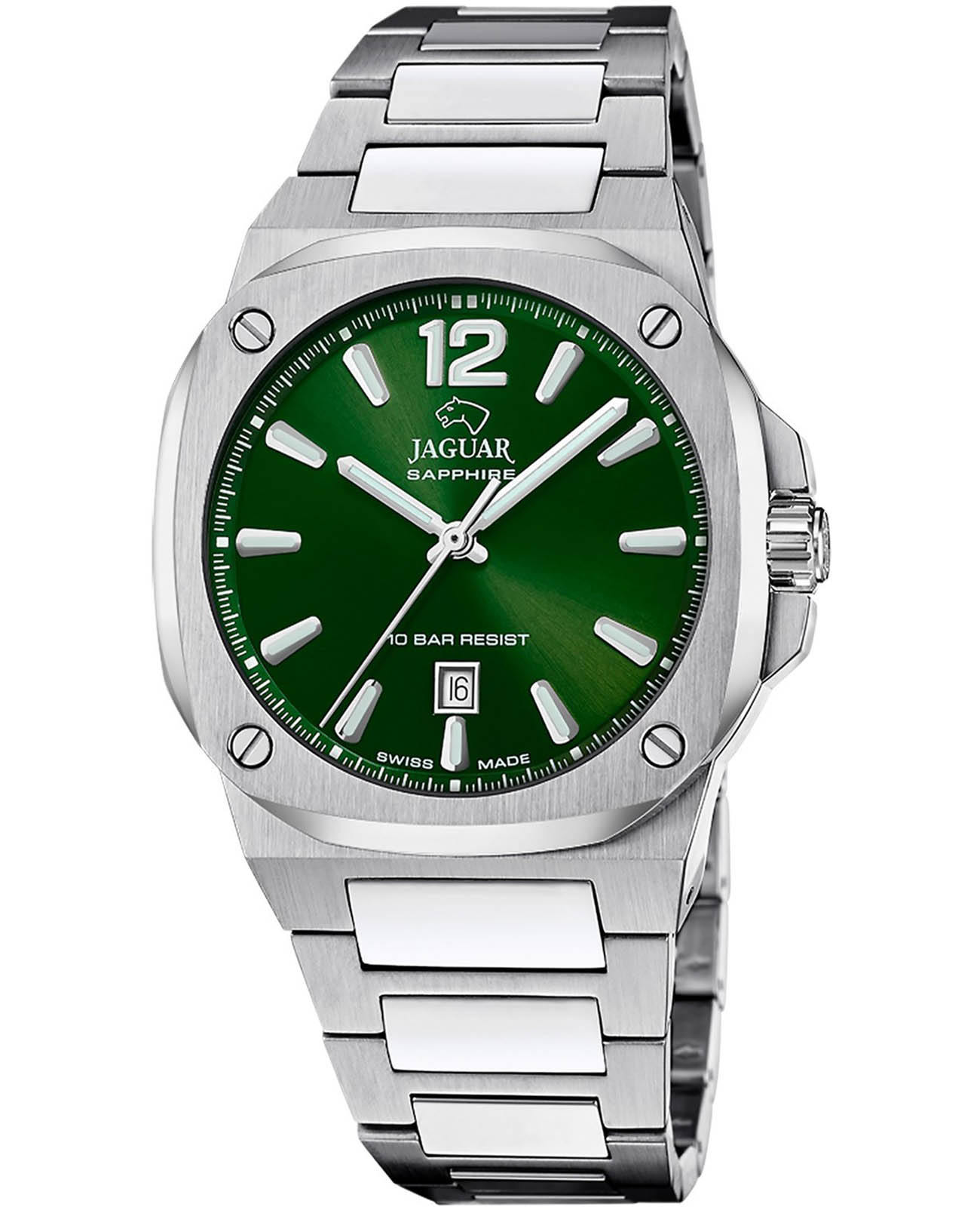 Jaguar Jaguar Rond Carre J1024/2  J1024/2 кварцевые мужские часы зеленый циферблат, браслет нержавеющая сталь — вид спереди