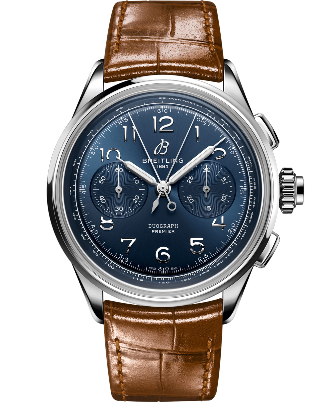 Breitling Breitling Premier B15 Duograph 42 AB1510171C1P1  AB1510171C1P1 механические мужские часы синий циферблат, браслет кожаный — вид спереди