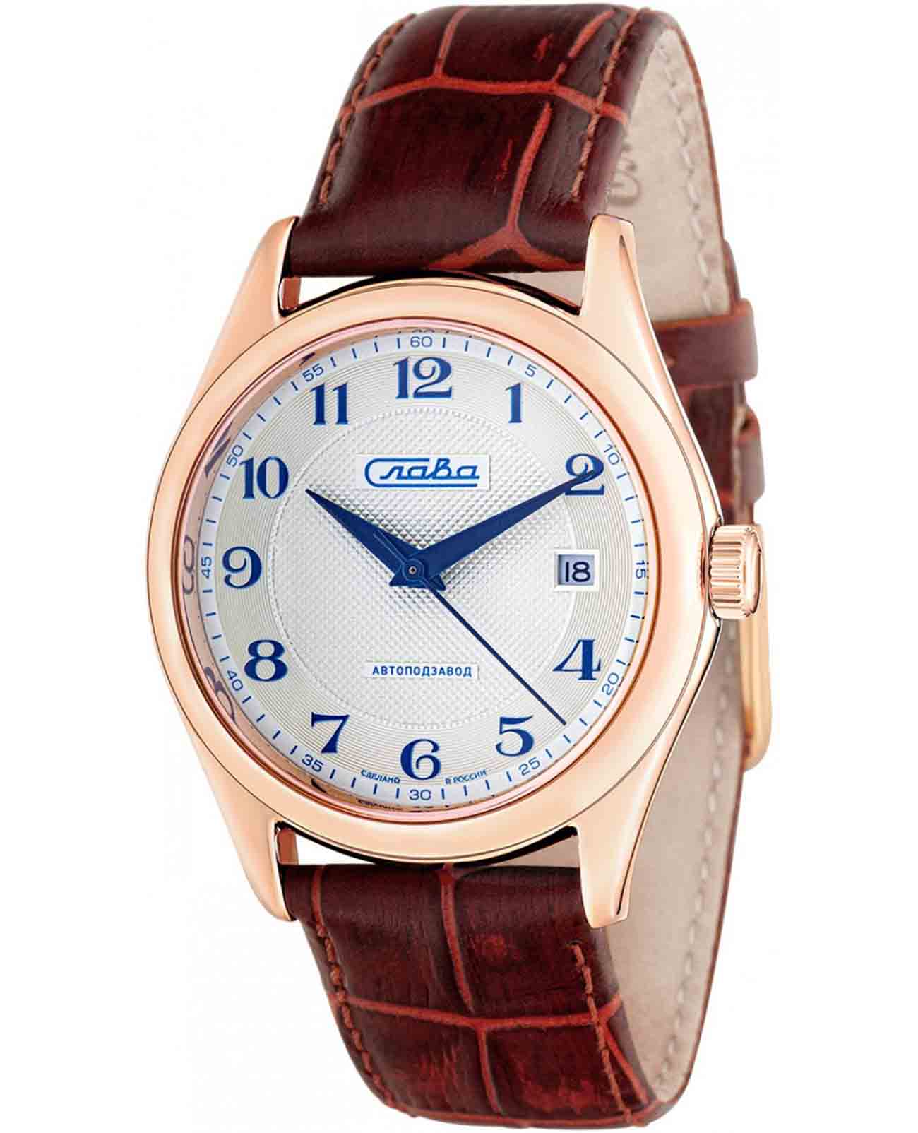 Слава Слава Сенат 1493295/300-8215  1493295/300-8215 механические мужские часы белый циферблат, браслет кожаный — вид спереди