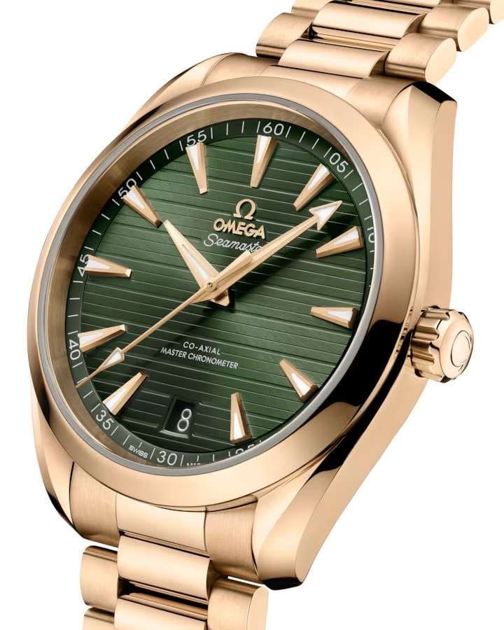Omega Omega Seamaster Aqua Terra 220.50.41.21.10.001, seamaster швейцария мужские часы на браслете 18-каратное желтое золото боковой вид
