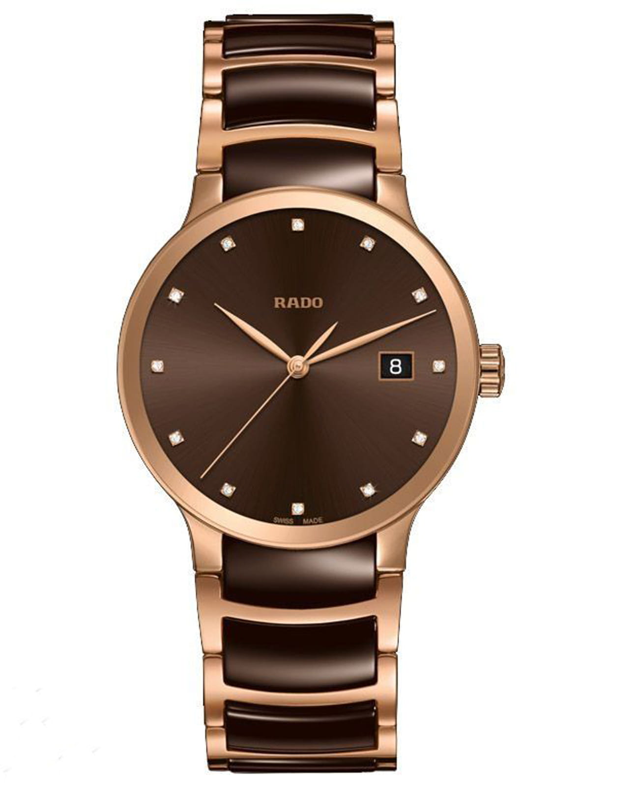 Rado Rado Centrix Automatic Diamonds R30554724 Automatic R30554724 механические женские часы коричневый циферблат, браслет сталь + pvd + керамика — вид спереди