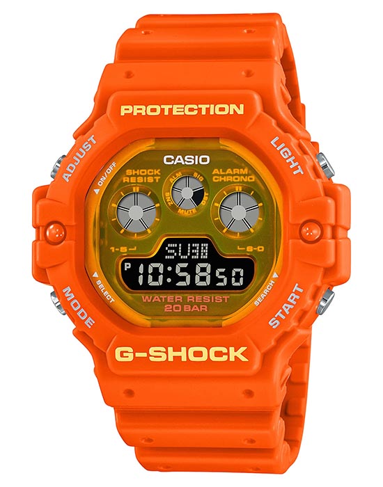 Casio Casio G-Shock DW-5900TS-4  DW-5900TS-4 электронные мужские часы оранжевый циферблат, браслет пластик — вид спереди