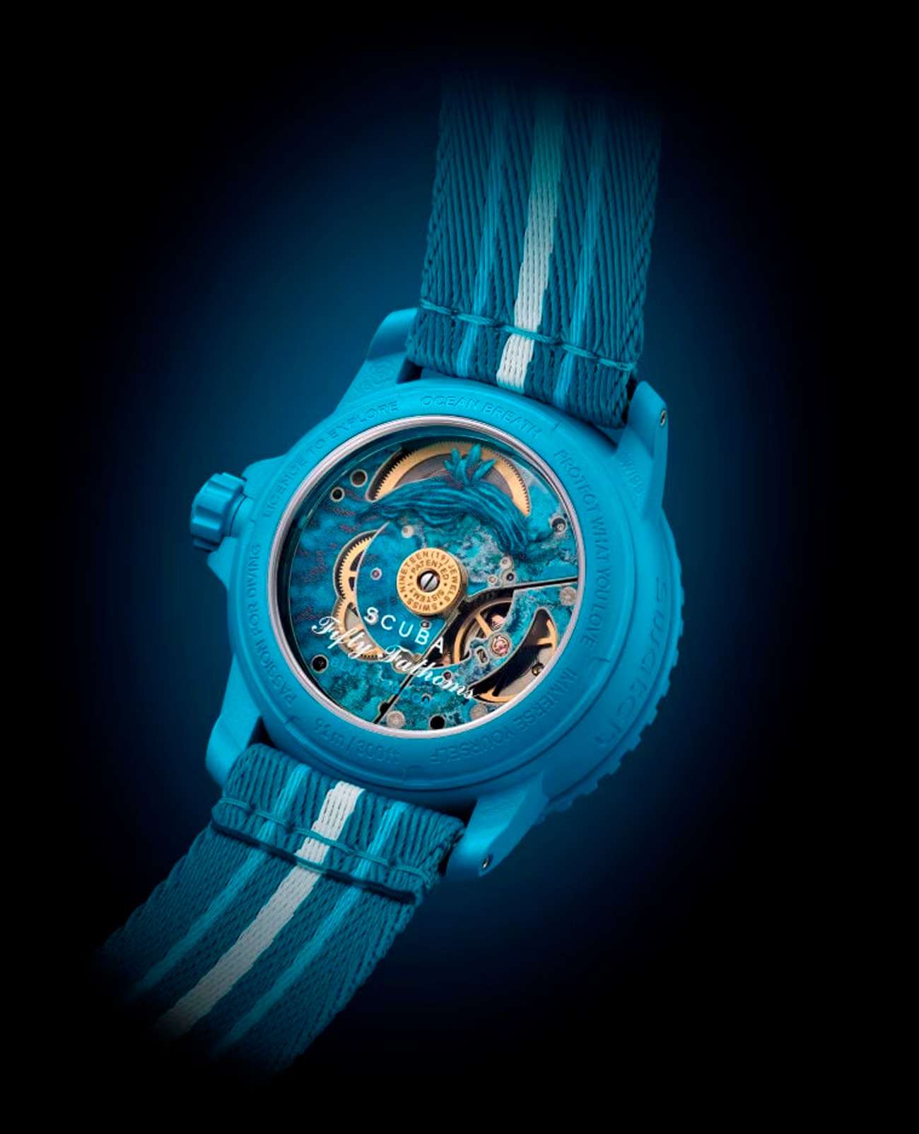 Swatch Swatch x Blancpain Blue Lagoon SO35L400, blancpain x swatch швейцария мужские часы на браслете нейлон боковой вид