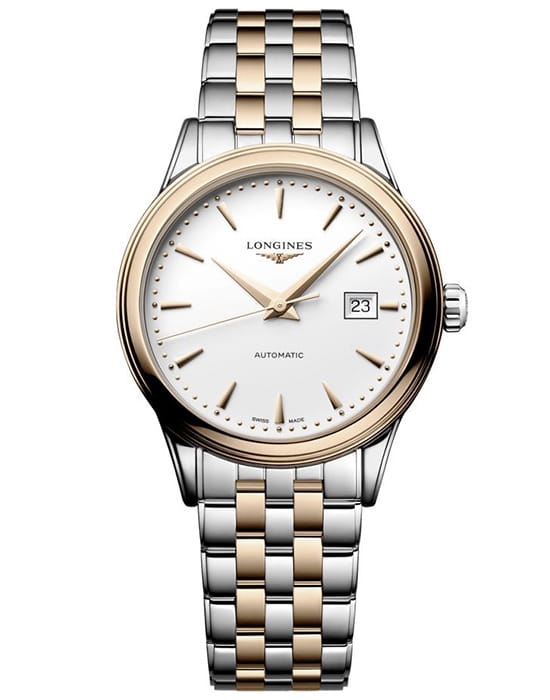 Longines Longines Flagship L4.374.3.90.7  L43743907 механические женские часы белый циферблат, браслет нержавеющая сталь с pvd-покрытием — вид спереди