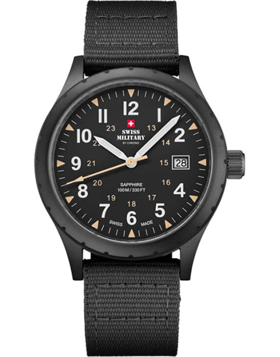 Swiss Military by Chrono Swiss Military by Chrono Classic Army SM34108.06  SM34108.06 кварцевые мужские часы черный циферблат, браслет тканевый — вид спереди