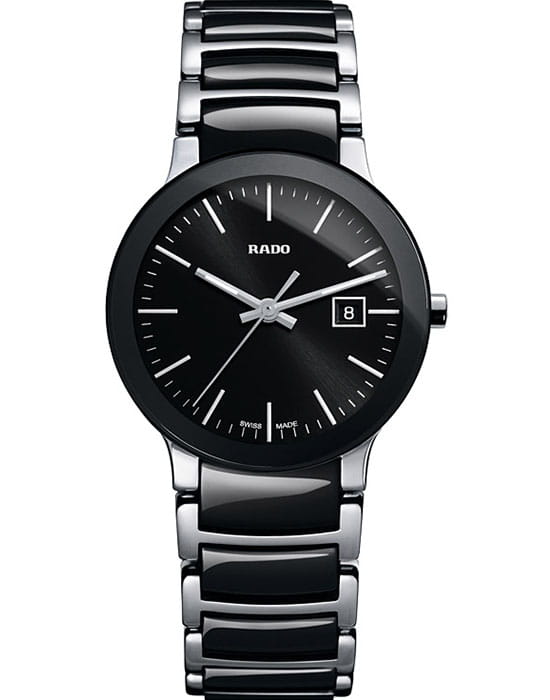 Rado Rado Centrix R30935162  R30935162 кварцевые женские часы черный циферблат, браслет сталь + керамические вставки — вид спереди