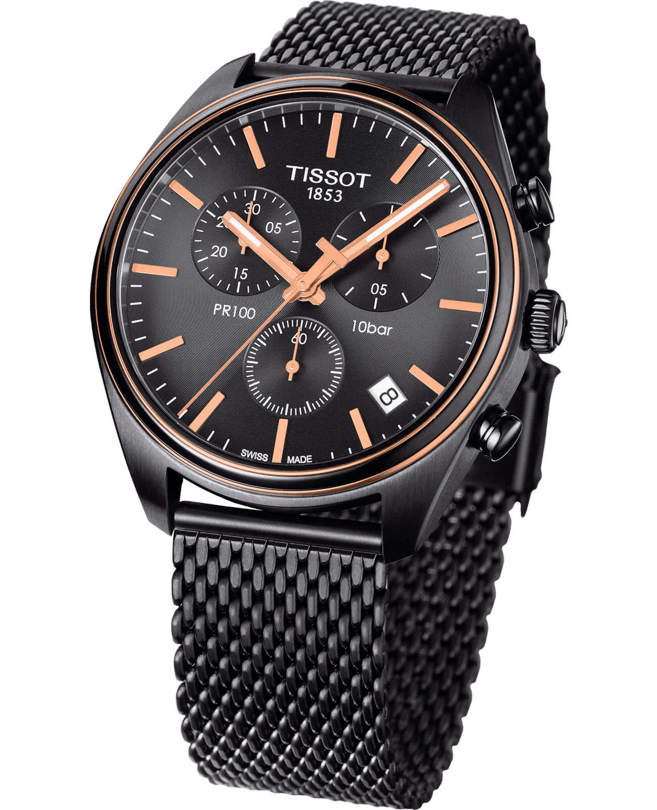 Tissot Tissot PR 100 Сhronograph T101.417.23.061.00, t-classic швейцария мужские часы на браслете сталь c pvd покрытием боковой вид