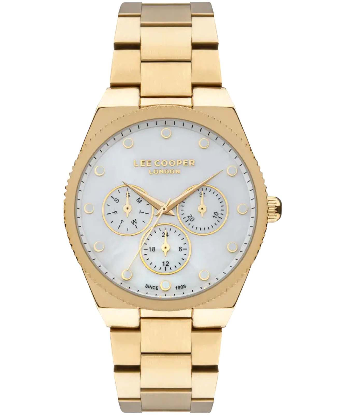 Lee Cooper Lee Cooper LC07452.120  LC07452.120 кварцевые женские часы белый циферблат, браслет нержавеющая сталь с ip-покрытием — вид спереди