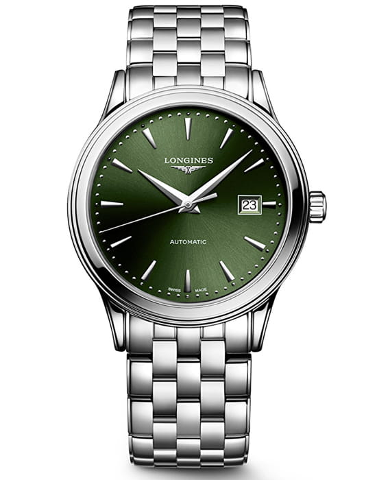 Longines Longines Flagship L4.374.4.02.6  L43744026 механические женские часы зеленый циферблат, браслет нержавеющая сталь — вид спереди