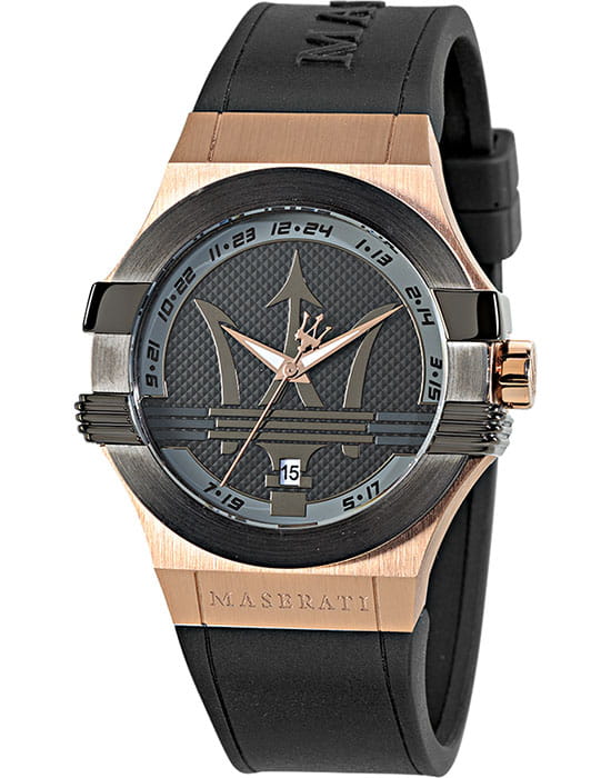 Maserati Maserati POTENZA R8851108002  R8851108002 кварцевые мужские часы черный циферблат, браслет каучук — вид спереди