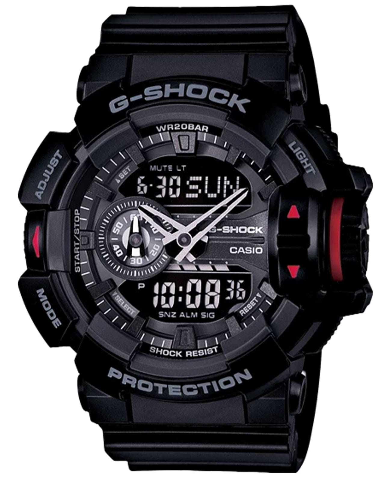 Casio Casio G-Shock GA-400-1BHDR (GA-400-1B) GA GA-400-1B электронные мужские часы черный циферблат, браслет пластик — вид спереди