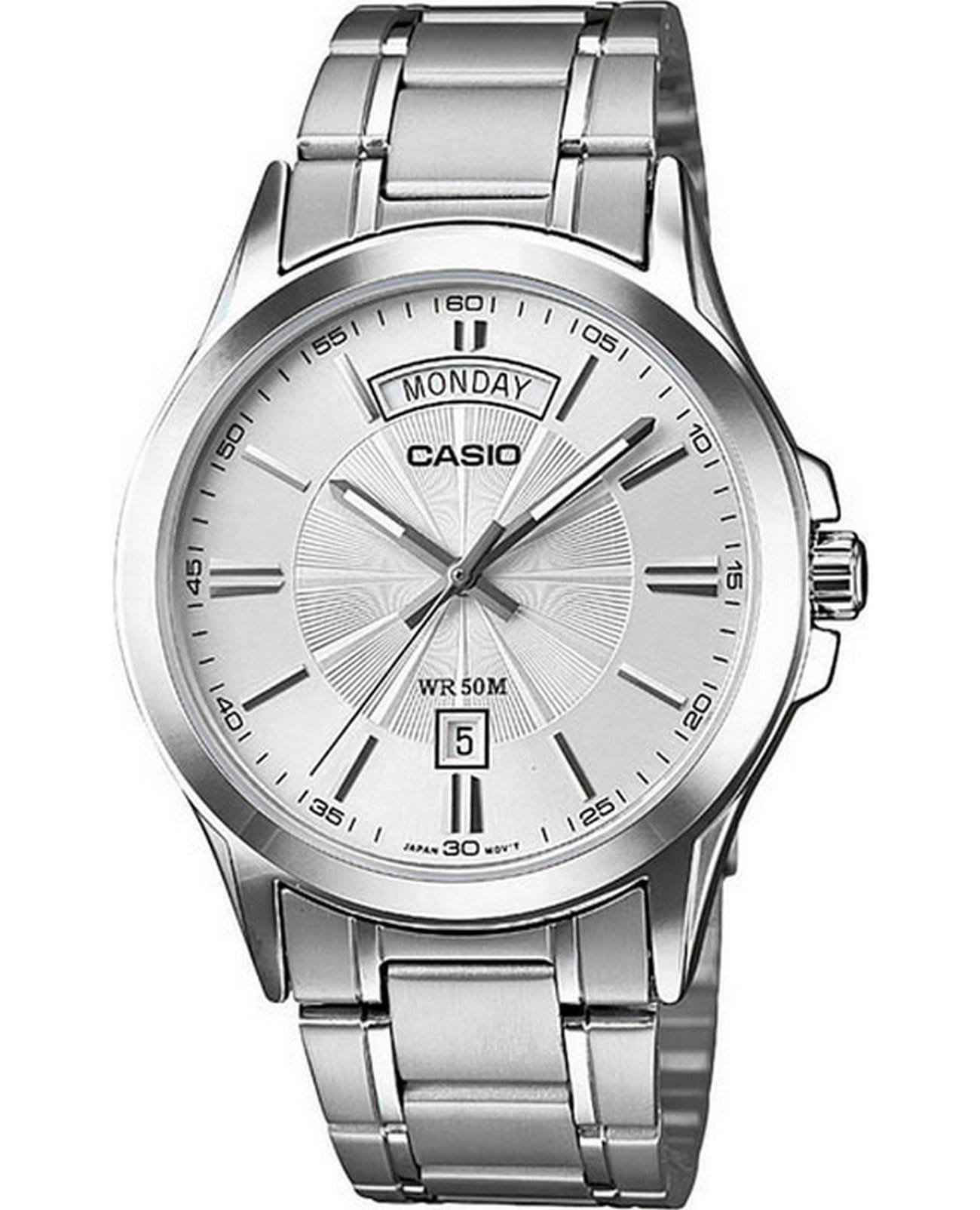 Casio Casio Collection MTP-1381D-7AVDF (MTP-1381D-7A)  MTP-1381D-7A кварцевые мужские часы серебристый циферблат, браслет нержавеющая сталь — вид спереди