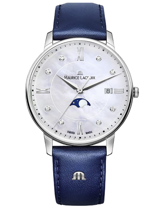 Maurice Lacroix Maurice Lacroix Eliros Moonphase EL1096-SS001-170-1  EL1096-SS001-170-1 кварцевые женские часы перламутровый циферблат, браслет кожаный — вид спереди