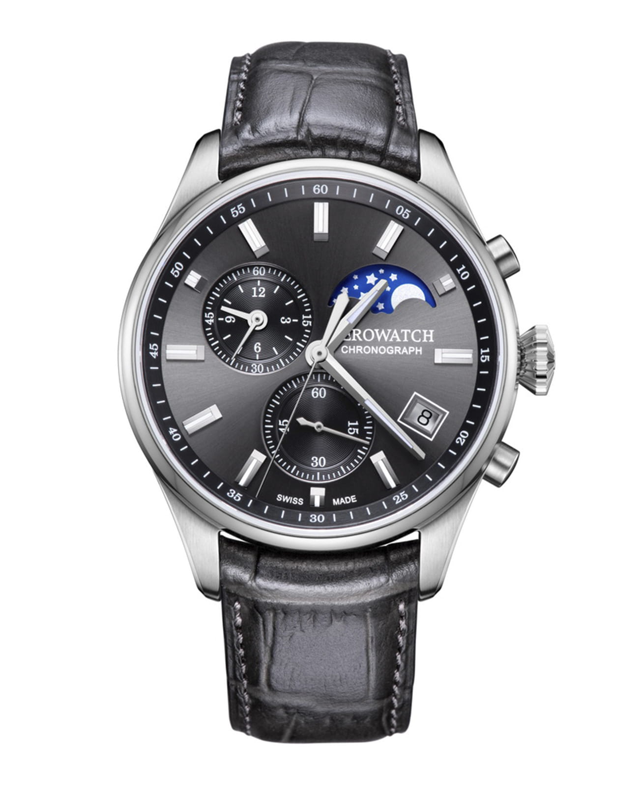 Aerowatch Aerowatch Les Grandes Classiques 78990 AA01  78990 AA01 кварцевые мужские часы черный циферблат, браслет нержавеющая сталь — вид спереди