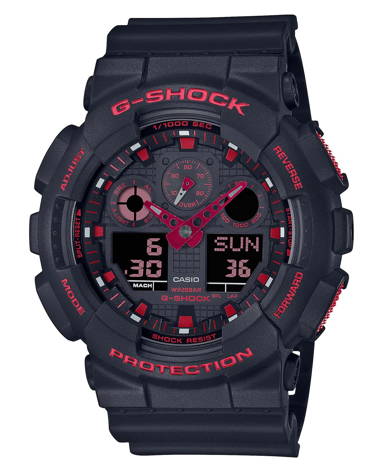 Casio Casio G-Shock GA-100BNR-1A GA-100 GA-100BNR-1A электронные мужские часы цветной циферблат, браслет пластик — вид спереди