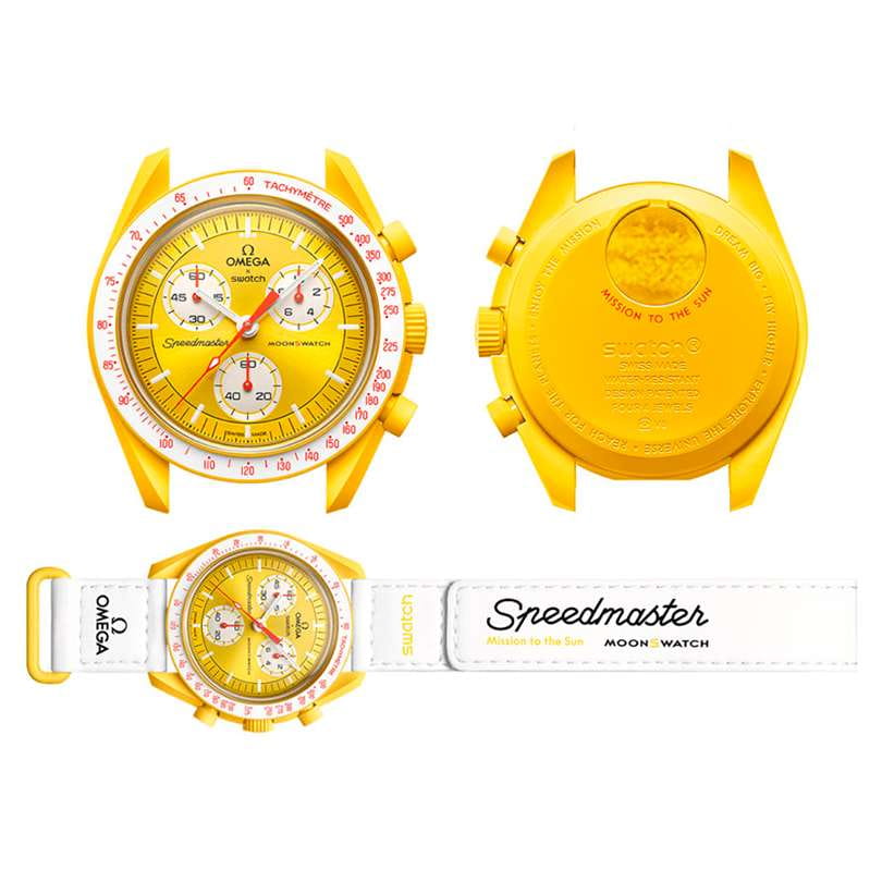 Swatch Swatch x Omega Bioceramic Moonswatch Mission To the Sun SO33J100, swatch x omega moonwatch швейцария женские часы на браслете нейлон боковой вид