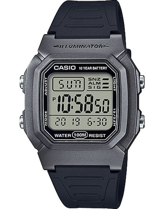 Casio Casio Illuminator W-800HM-7A  W-800HM-7AVEF кварцевые мужские часы серый циферблат, браслет пластик — вид спереди