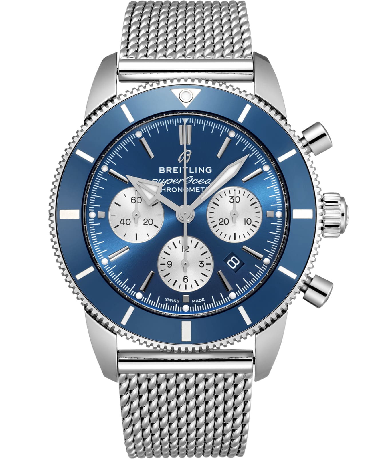 Breitling Breitling Superocean Heritage B01 Chronograph 44 AB0162161C1A1  AB0162161C1A1 механические мужские часы синий циферблат, браслет нержавеющая сталь — вид спереди