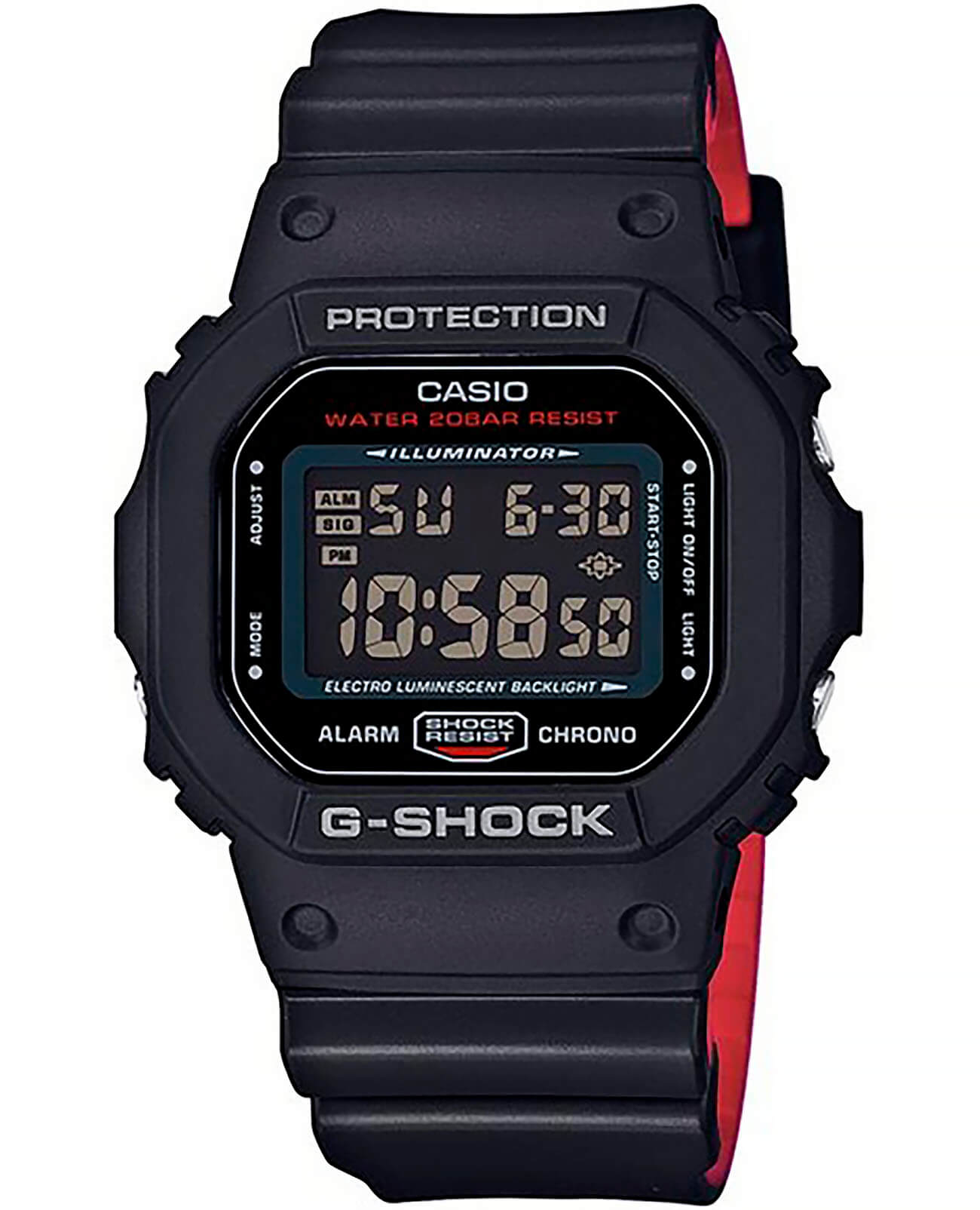 Casio Casio G-Shock DW-5600HRGRZ-1 DW-5600 DW-5600HRGRZ-1ER электронные мужские часы черный циферблат, браслет пластик — вид спереди