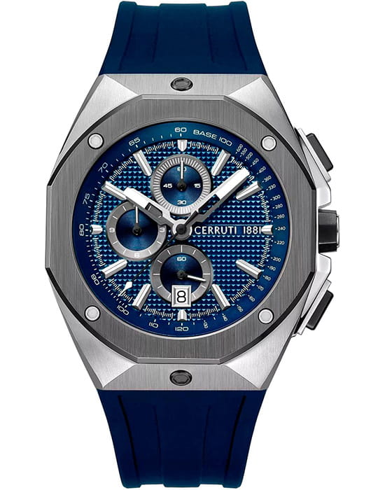 Cerruti 1881 Cerruti 1881 Ruscello CIWGO0073202  CIWGO0073202 кварцевые мужские часы синий циферблат, браслет силикон — вид спереди