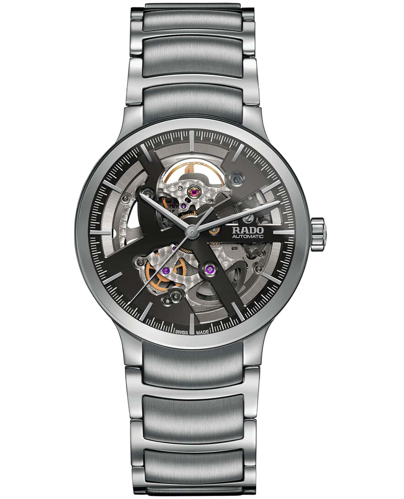 Rado Rado Centrix Automatic Open Heart R30179113 Automatic R30179113 механические мужские часы серебристый циферблат, браслет нержавеющая сталь — вид спереди