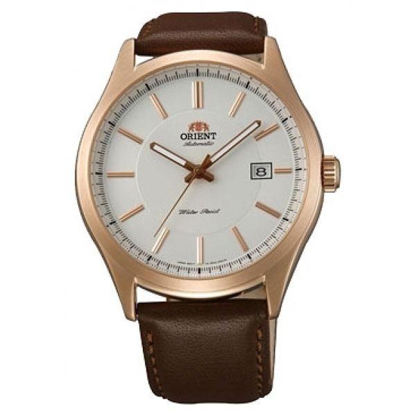 Orient Orient ER2C002W (FER2C002W)  FER2C002W механические мужские часы белый циферблат, браслет кожа + текстиль — вид спереди