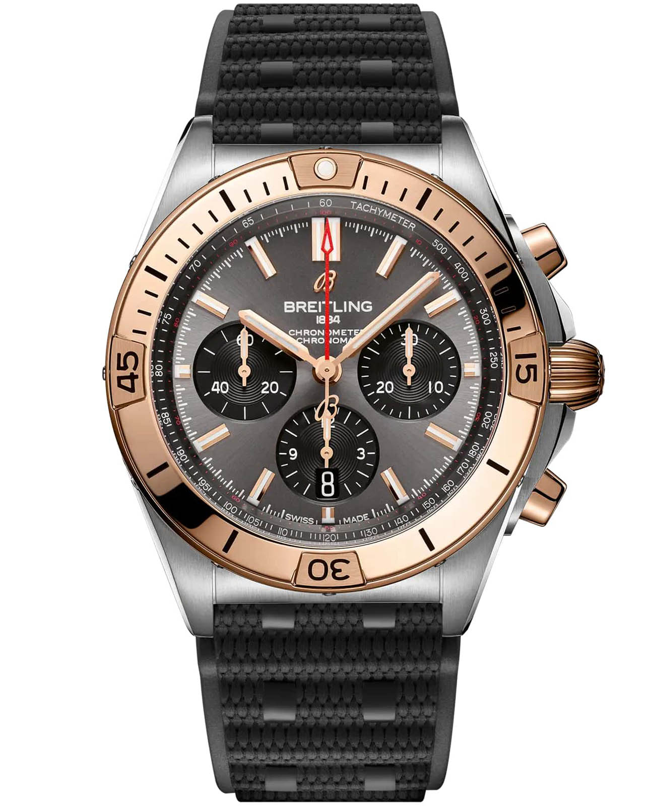 Breitling Breitling Chronomat B01 42 UB0134101B1S1  UB0134101B1S1 механические мужские часы черный циферблат, браслет каучук — вид спереди