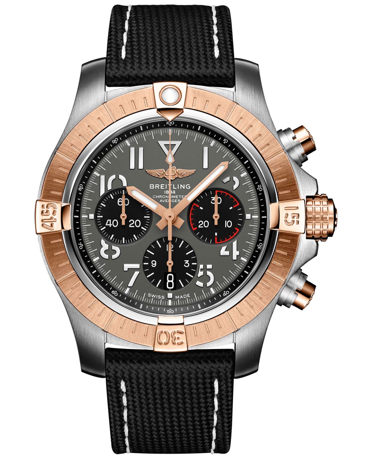 Breitling Breitling Avenger B01 Chronograph 45 UB01821A1B1X1  UB01821A1B1X1 механические мужские часы антрацитовый циферблат, браслет кожаный — вид спереди