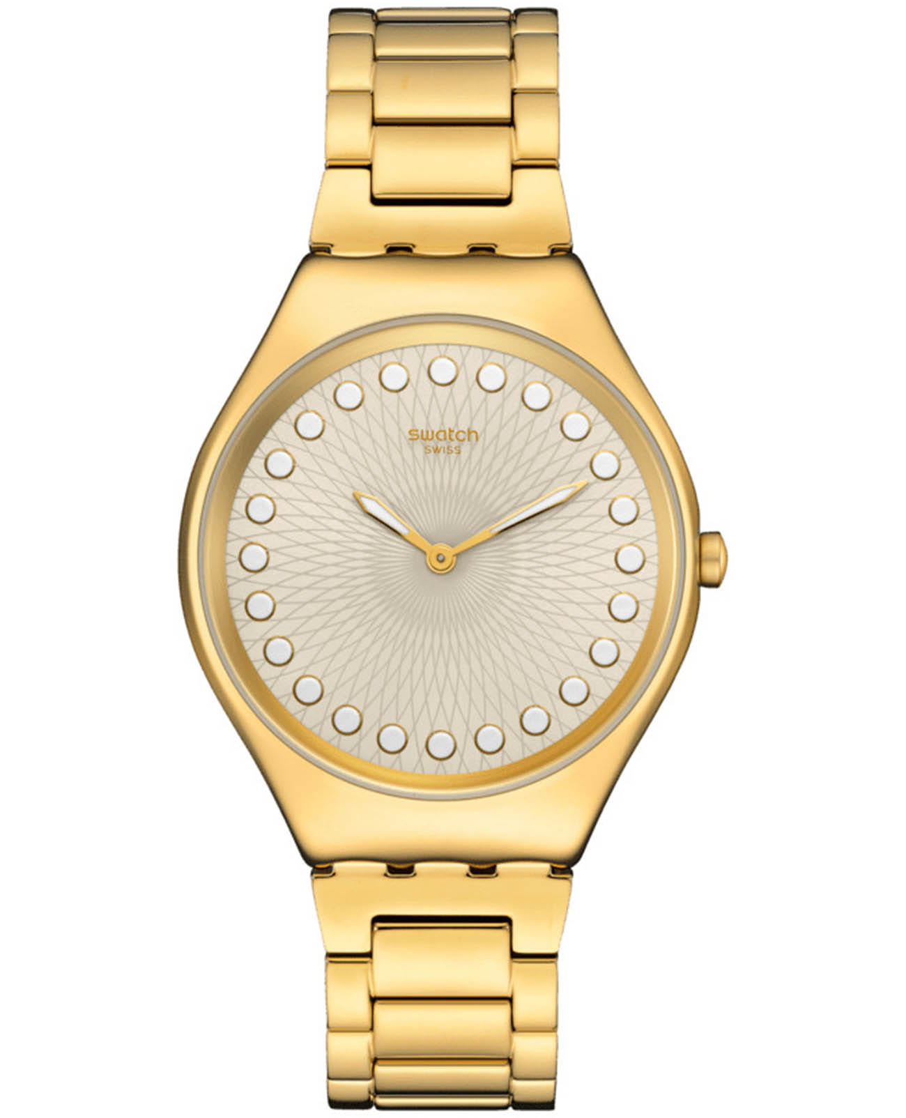 Swatch Swatch Skin Irony SYXG126G  SYXG126G кварцевые женские часы бежевый циферблат, браслет нержавеющая сталь с pvd-покрытием — вид спереди