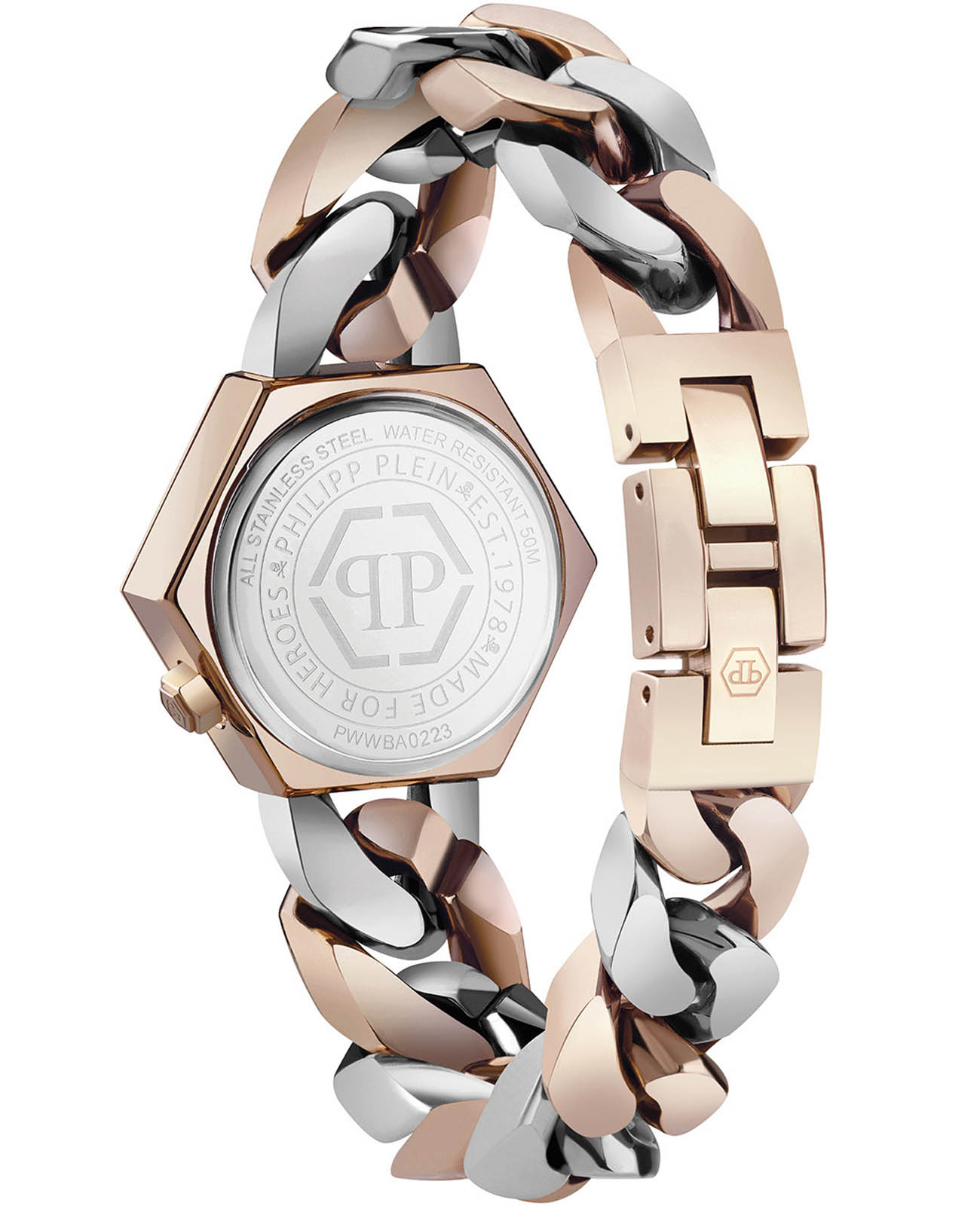 Philipp Plein Philipp Plein The Hexagon Groumette PWWBA0223,  германия женские часы на браслете нержавеющая сталь с ip-покрытием боковой вид