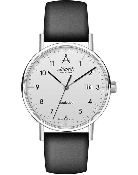 Atlantic Atlantic 60352.41.25  60352.41.25 кварцевые мужские часы серебристый циферблат, браслет кожаный — вид спереди