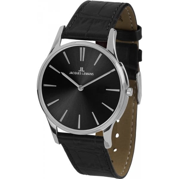 Jacques Lemans Jacques Lemans 1-1938A  1-1938A кварцевые женские часы черный циферблат, браслет кожаный — вид спереди