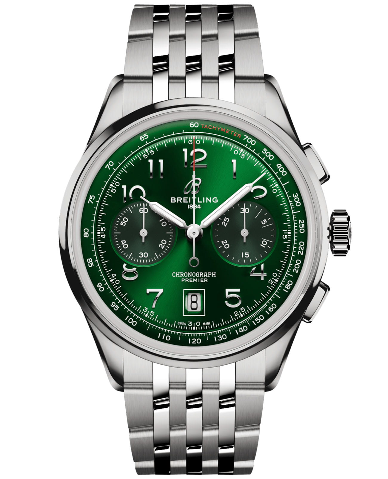 Breitling Breitling Premier B01 Chronograph 42 AB0145371L1A1  AB0145371L1A1 механические мужские часы зеленый циферблат, браслет нержавеющая сталь — вид спереди