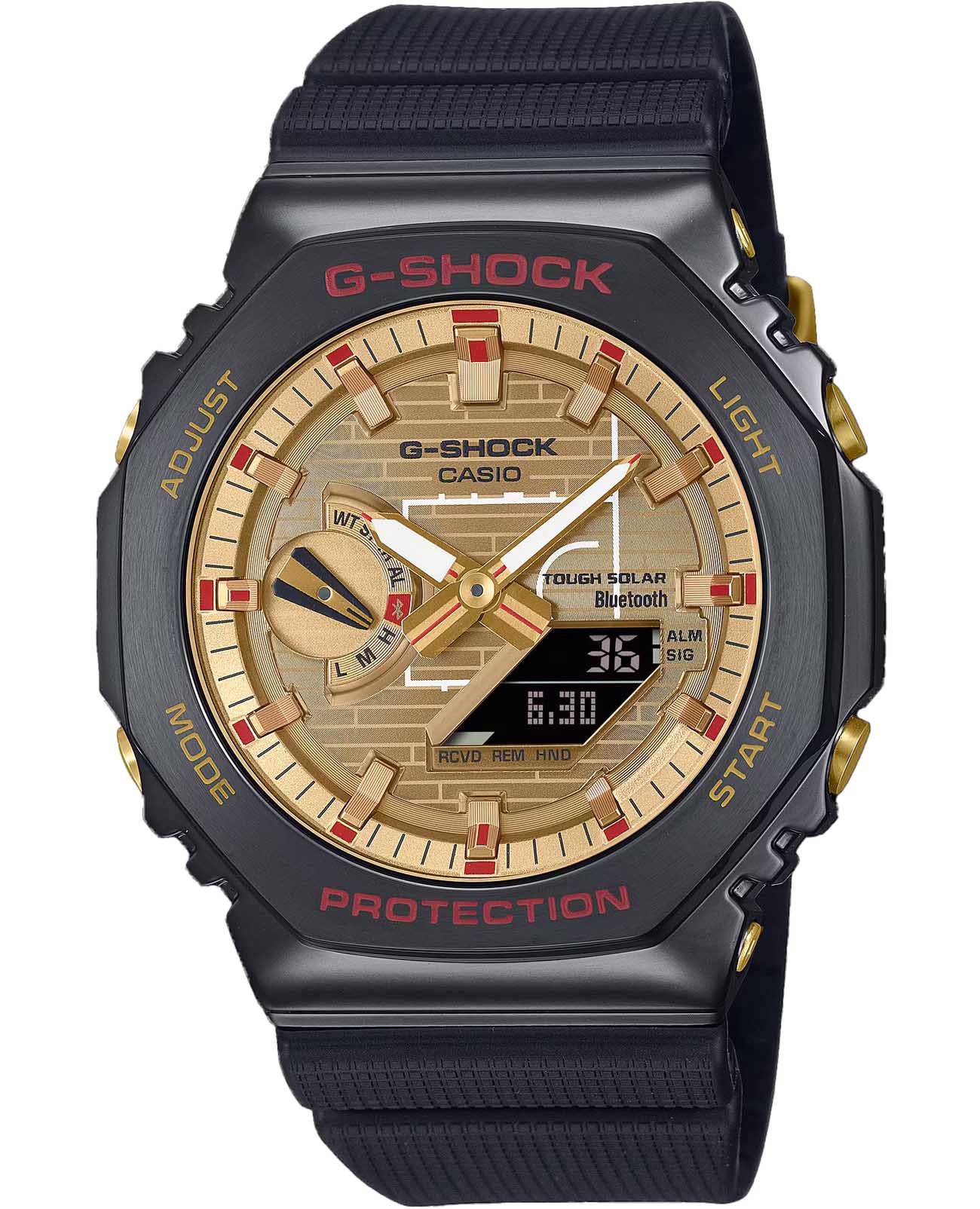 Casio Casio G-Shock GBM-2100RH-1A  GBM-2100RH-1A электронные мужские часы золотой циферблат, браслет пластик — вид спереди