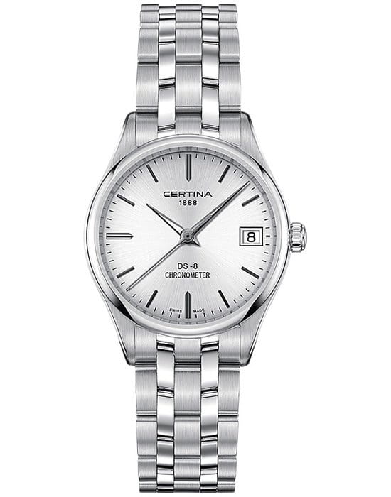 Certina Certina DS-8 Lady 30mm C033.251.11.031.00 DS 8 C0332511103100 кварцевые женские часы серебристый циферблат, браслет нержавеющая сталь — вид спереди