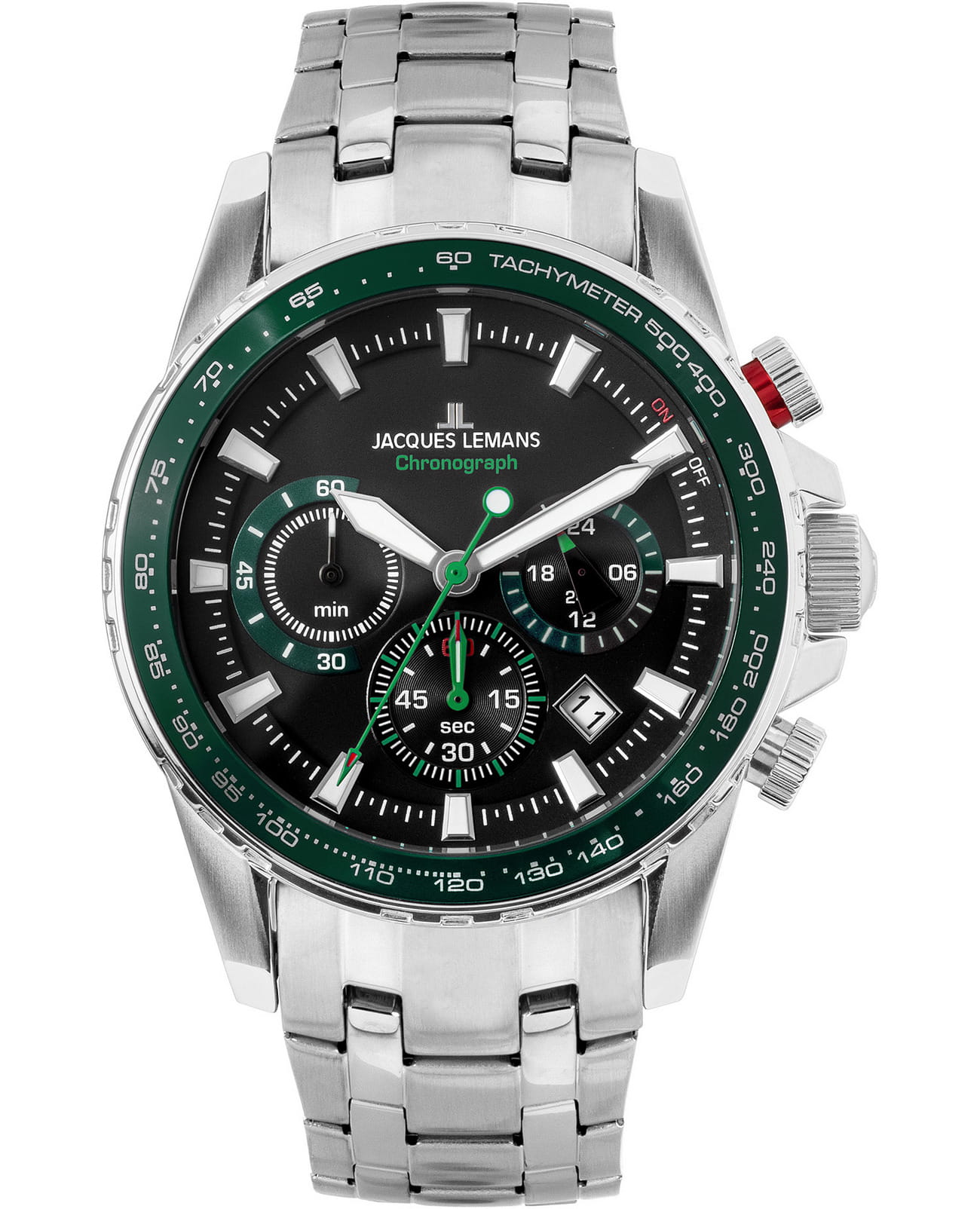 Jacques Lemans Jacques Lemans  Sport 1-2099F  1-2099F кварцевые мужские часы черный циферблат, браслет нержавеющая сталь — вид спереди