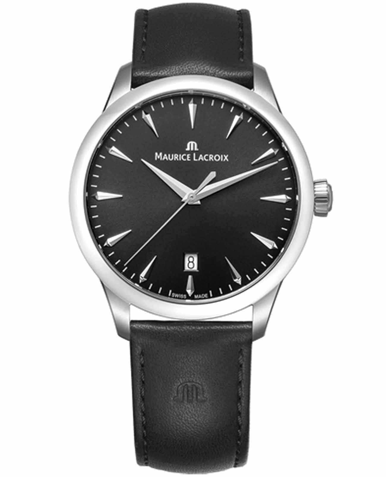 Maurice Lacroix Maurice Lacroix 1975 751007-SS001-330-2  751007-SS001-330-2 кварцевые мужские часы черный циферблат, браслет кожаный — вид спереди