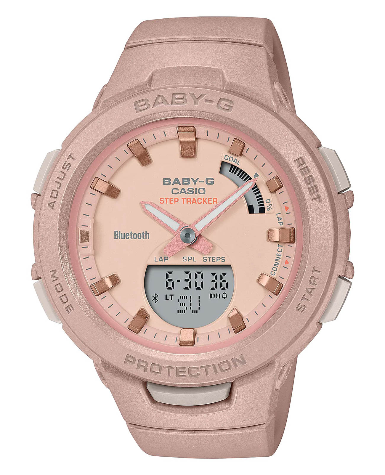 Casio Casio Baby-G BSA-B100CS-4A  BSA-B100CS-4A кварцевые женские часы розовый циферблат, браслет пластик — вид спереди