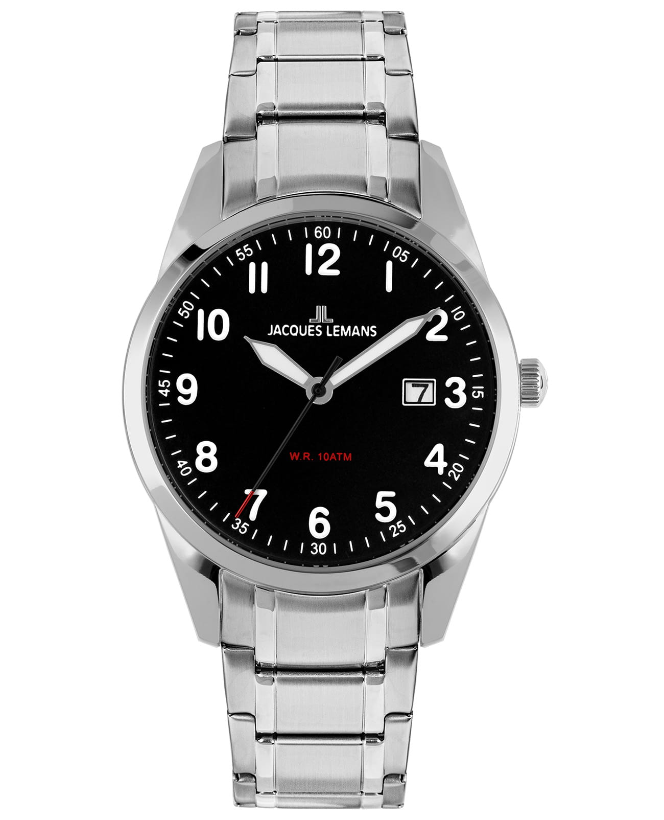 Jacques Lemans Jacques Lemans Classsic 1-2002Q  1-2002Q кварцевые мужские часы черный циферблат, браслет нержавеющая сталь — вид спереди